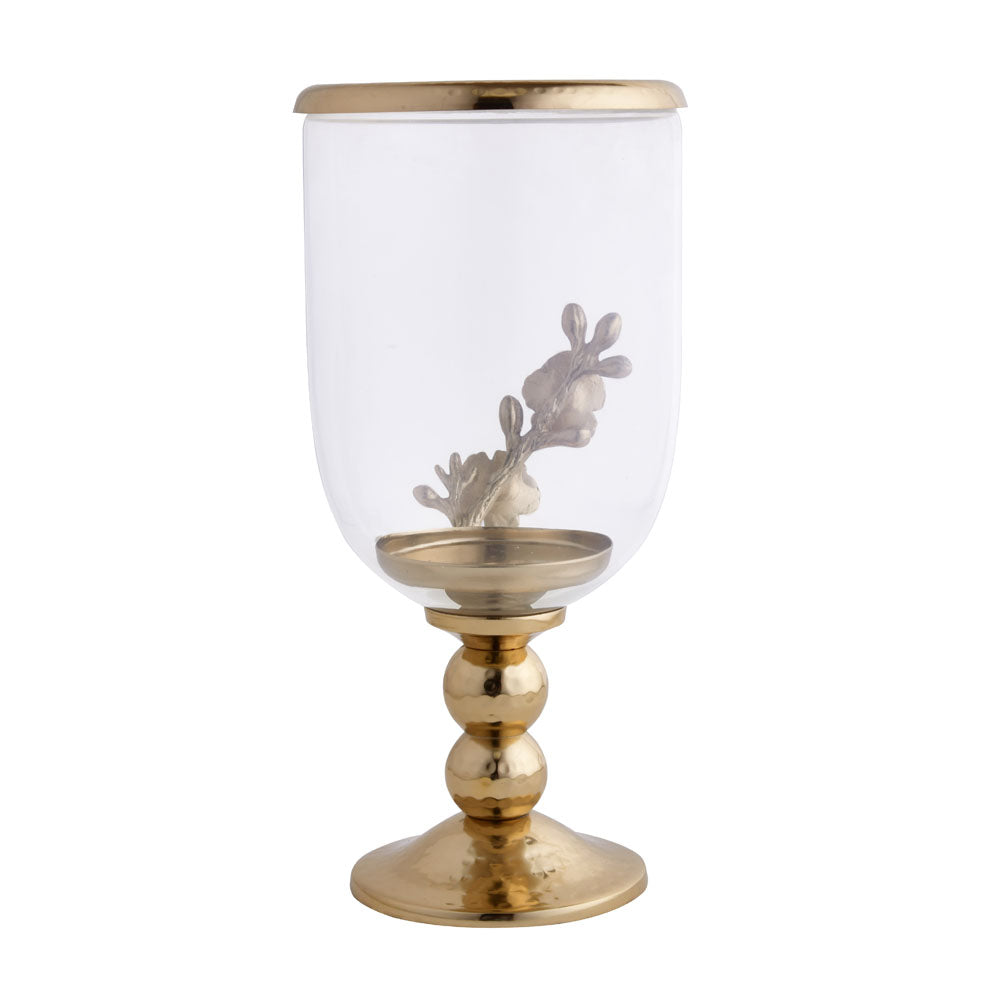 Decorative Hurricane Metal & Glass Candle Holder (Transparent & Gold)