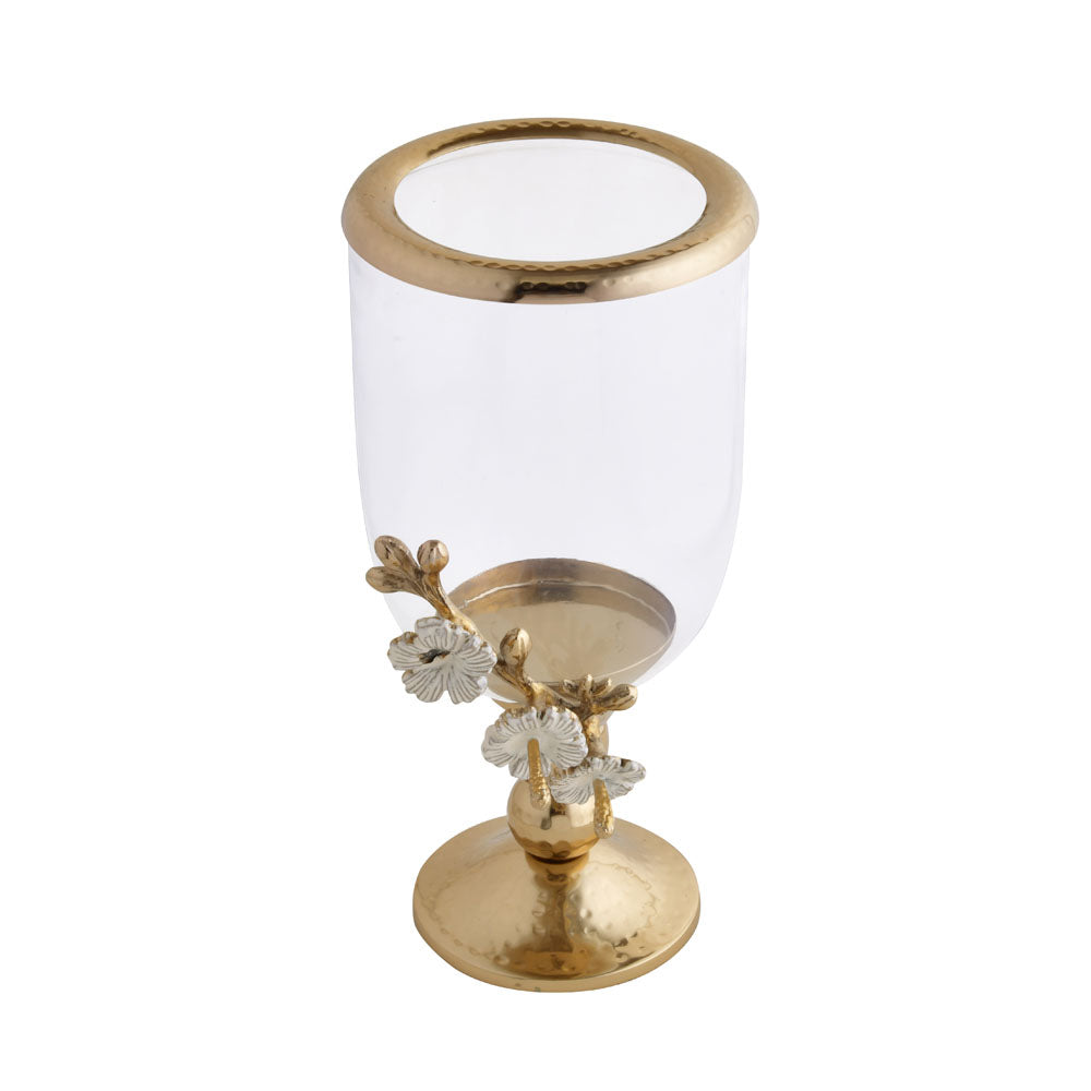 Decorative Hurricane Metal & Glass Candle Holder (Transparent & Gold)