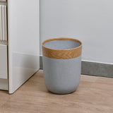 Wooden Finish Polyresin Round Dustbin (8 Litre, Grey)