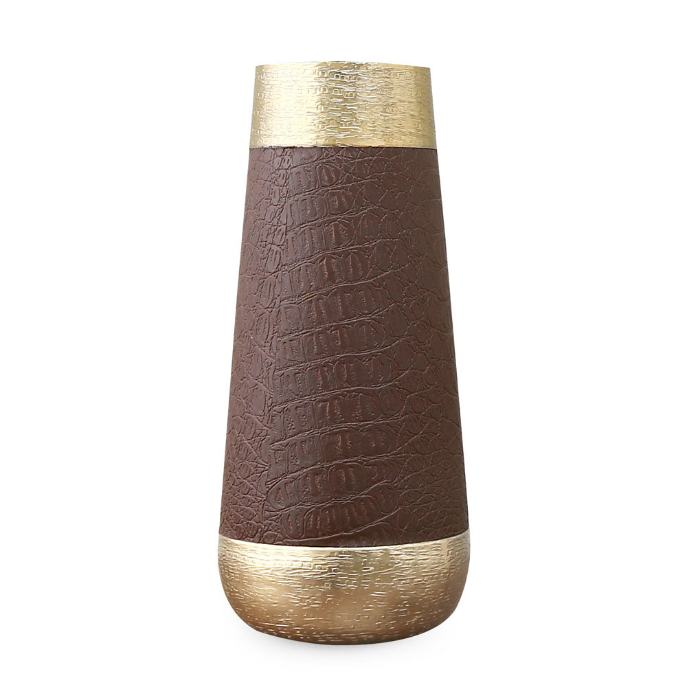 Faux Leather and Metal Vase  - Large (Brown & Gold)