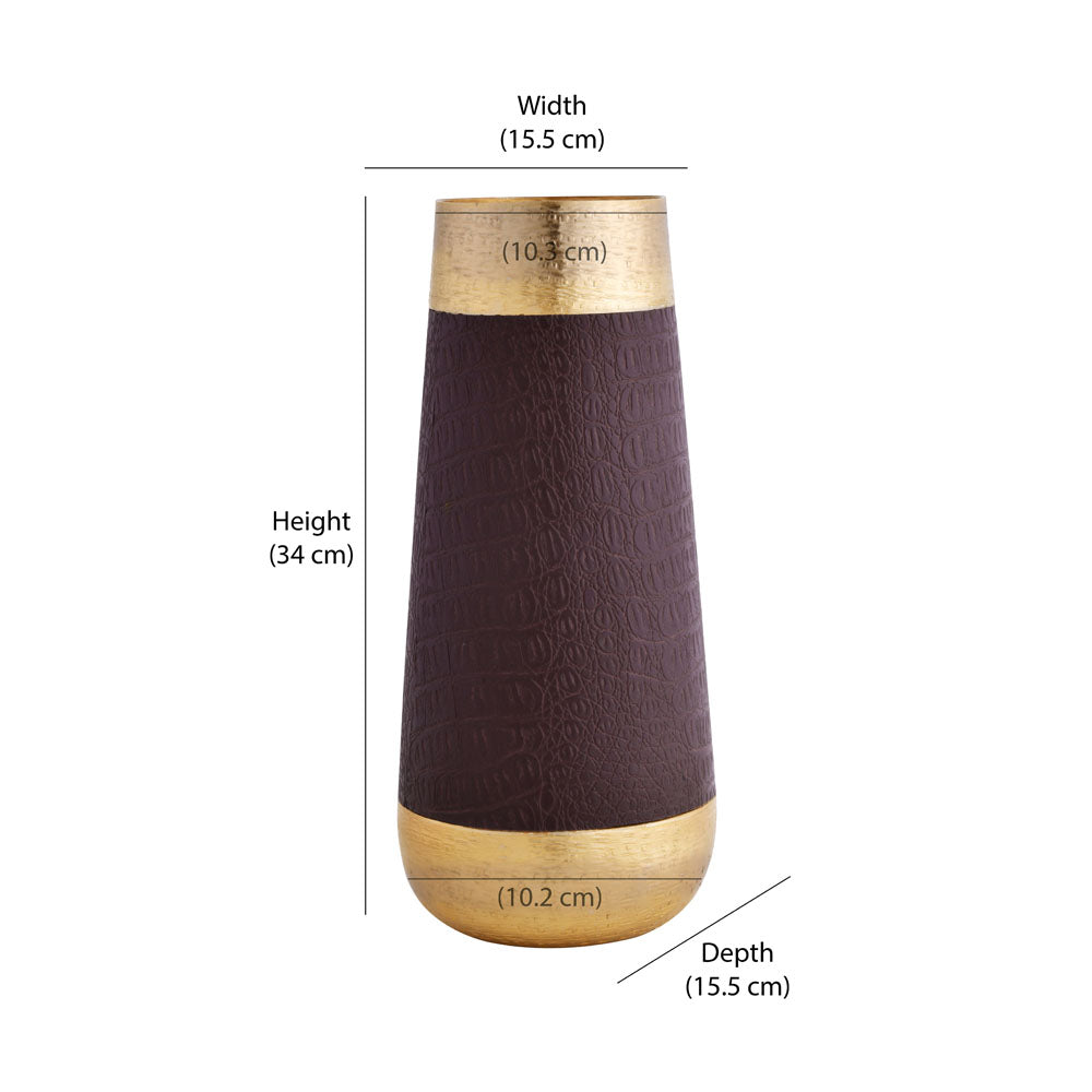 Faux Leather and Metal Vase  - Small (Brown & Gold)