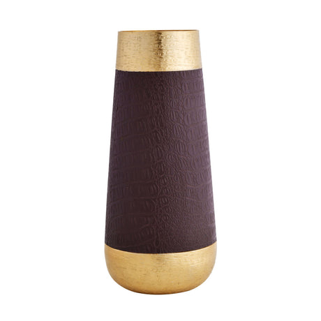 Faux Leather and Metal Vase  - Small (Brown & Gold)