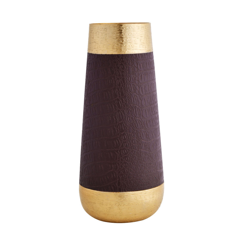 Faux Leather and Metal Vase  - Small (Brown & Gold)