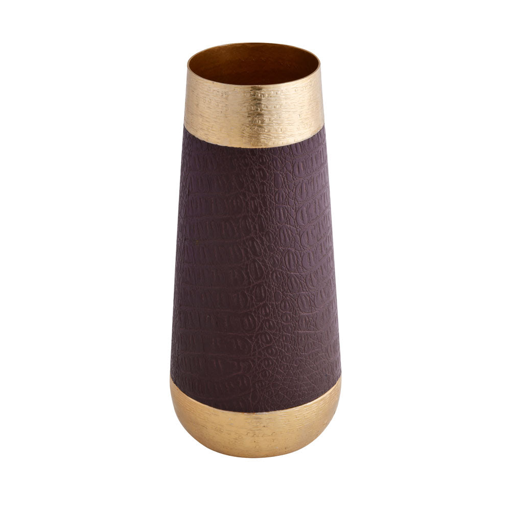 Faux Leather and Metal Vase  - Small (Brown & Gold)