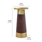 Decorative Faux Leather & Metal Candle Holder (Large, Brown & Gold)