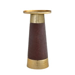 Decorative Faux Leather & Metal Candle Holder (Large, Brown & Gold)