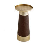 Decorative Faux Leather & Metal Candle Holder (Large, Brown & Gold)