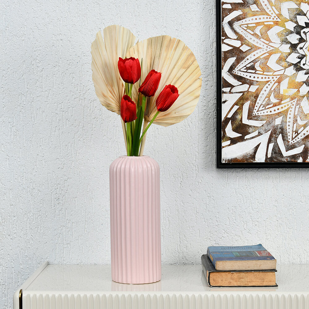 Nilkamal Cylindrical Decorative Ceramic Vase (Pink)