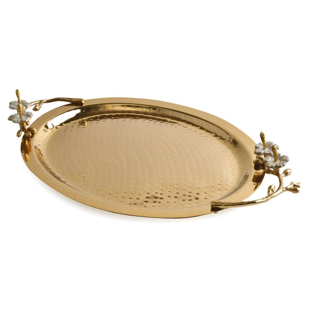 Decorative Oval Metal Serving Tray (Gold)