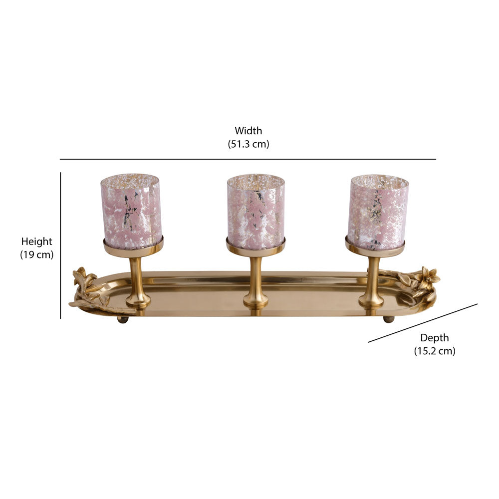 Decorative 3 Votives Metal & Glass Candle Stand (Pink & Gold)