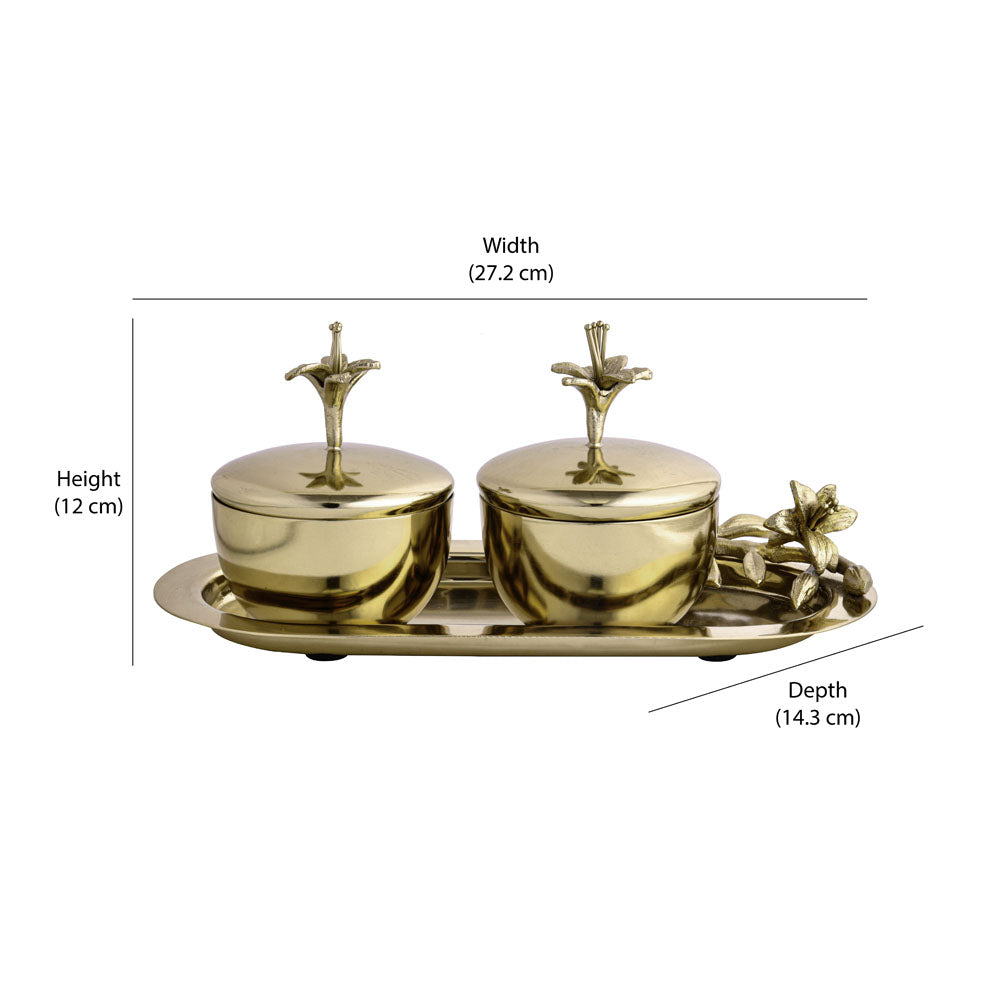 Lily Twigs Twin Bowl Condiment Set with Tray (Gold)