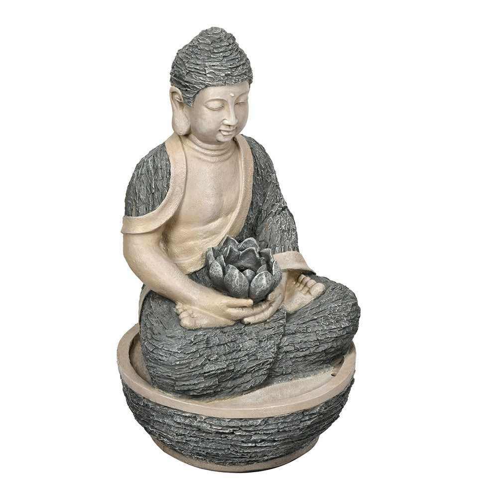 Buddha with Floral Bowl Indoor Outdoor Water Fountain (Grey)