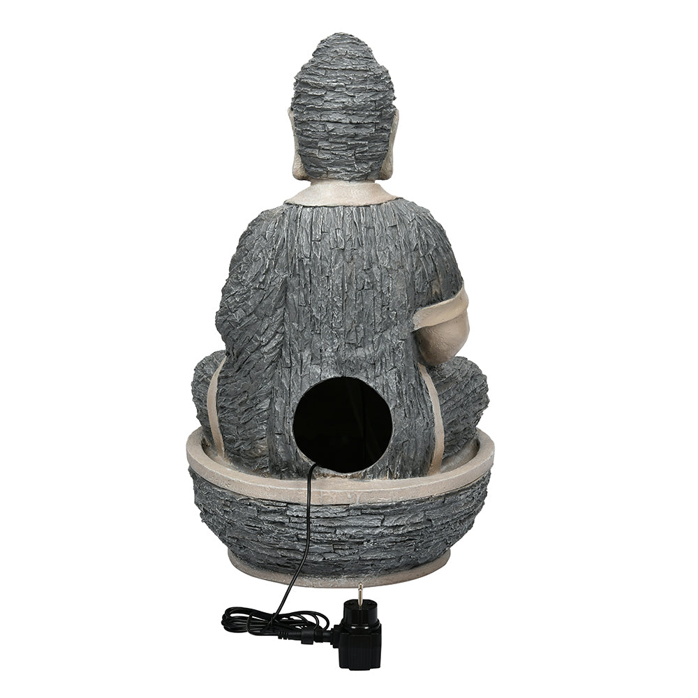 Buddha with Floral Bowl Indoor Outdoor Water Fountain (Grey)