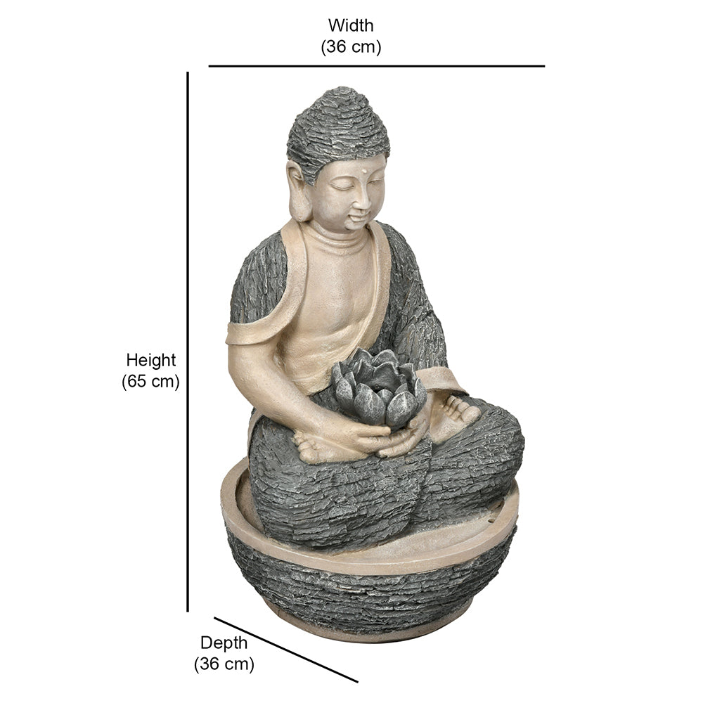 Buddha with Floral Bowl Indoor Outdoor Water Fountain (Grey)