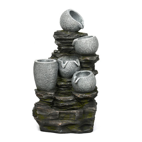 Four Bowl with Planter Polyresin Water Fountain (Grey)