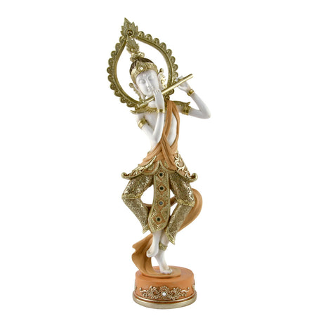 Buddha Standing With Flute Decorative Polyresin Showpiece (Cream)