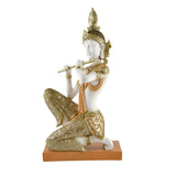 Buddha Sitting With Flute Decorative Polyresin Showpiece (Cream)