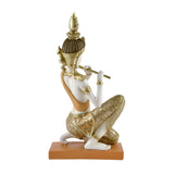 Buddha Sitting With Flute Decorative Polyresin Showpiece (Cream)