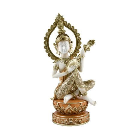 Buddha Holding Sitar Decorative Polyresin Showpiece (Cream)