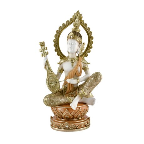 Buddha Playing Sitar Decorative Polyresin Showpiece (Cream)