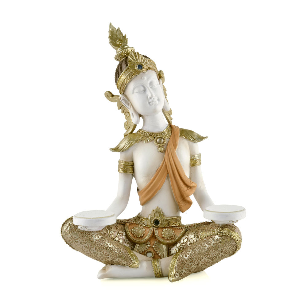 Buddha Holding Platter Decorative Polyresin Showpiece (Cream)