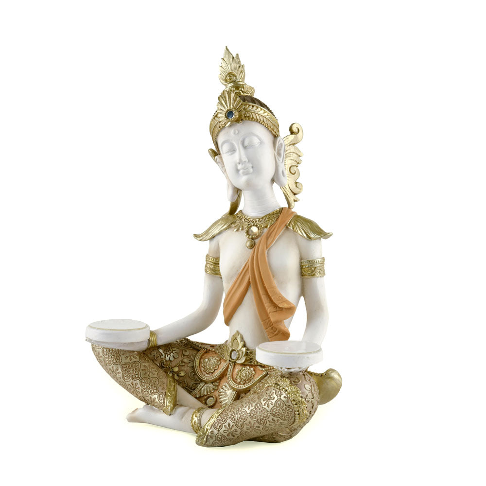 Buddha Holding Platter Decorative Polyresin Showpiece (Cream)