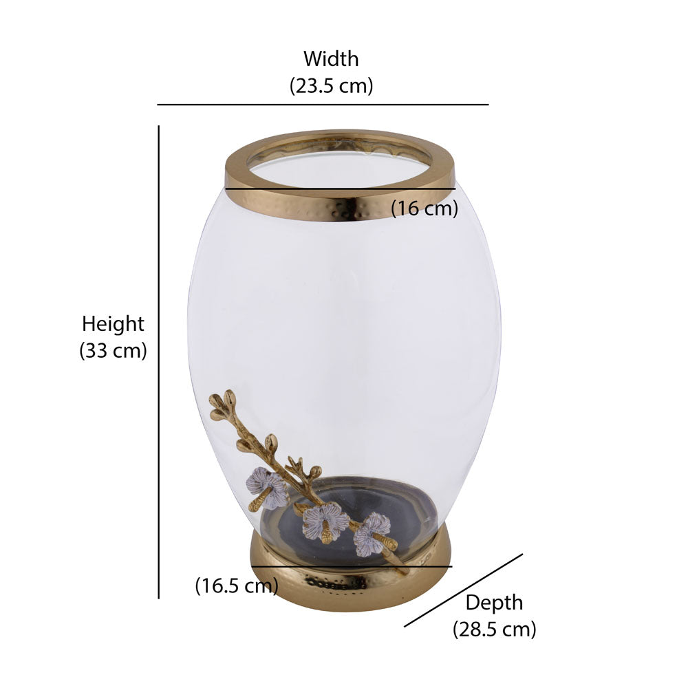 Decorative Glass & Metal Oval Vase (Large, Transparent & Gold)