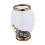 Decorative Glass & Metal Oval Vase (Large, Transparent & Gold)