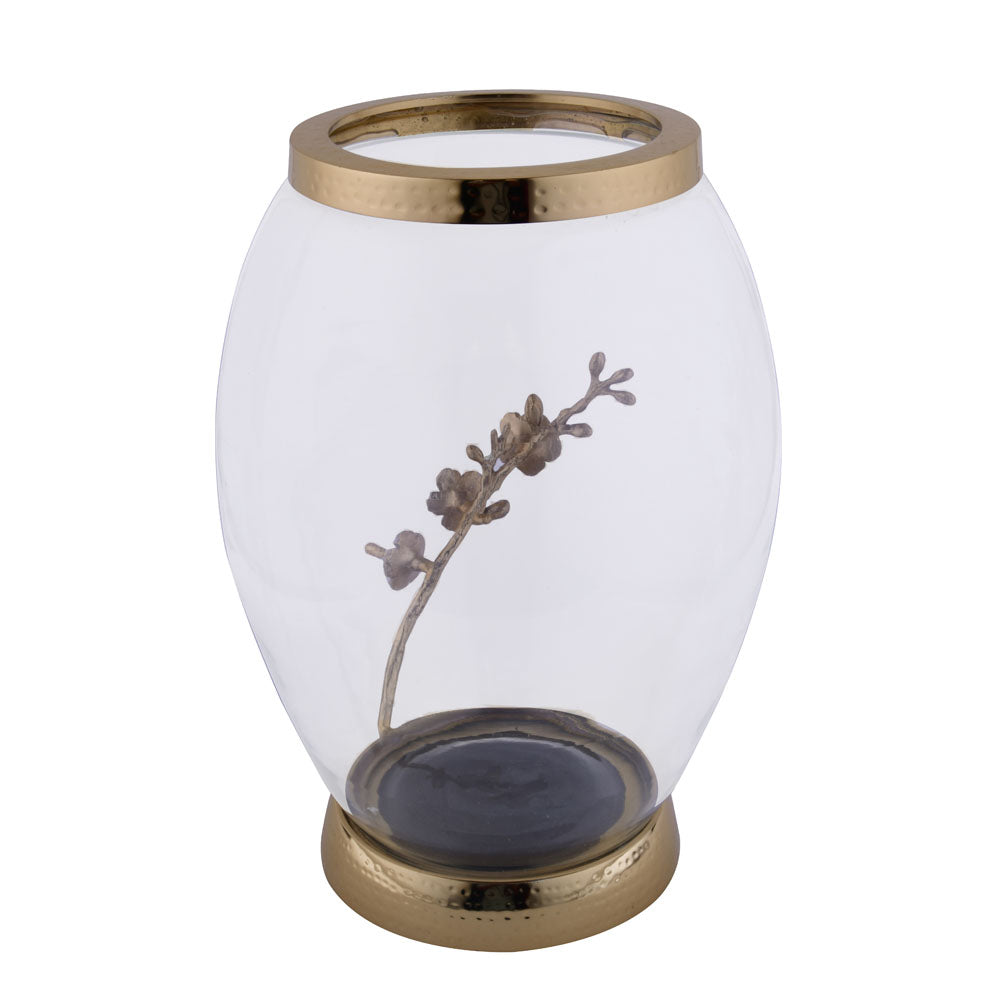 Decorative Glass & Metal Oval Vase (Large, Transparent & Gold)