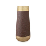 Faux Leather and Metal Vase  - Medium (Brown & Gold)