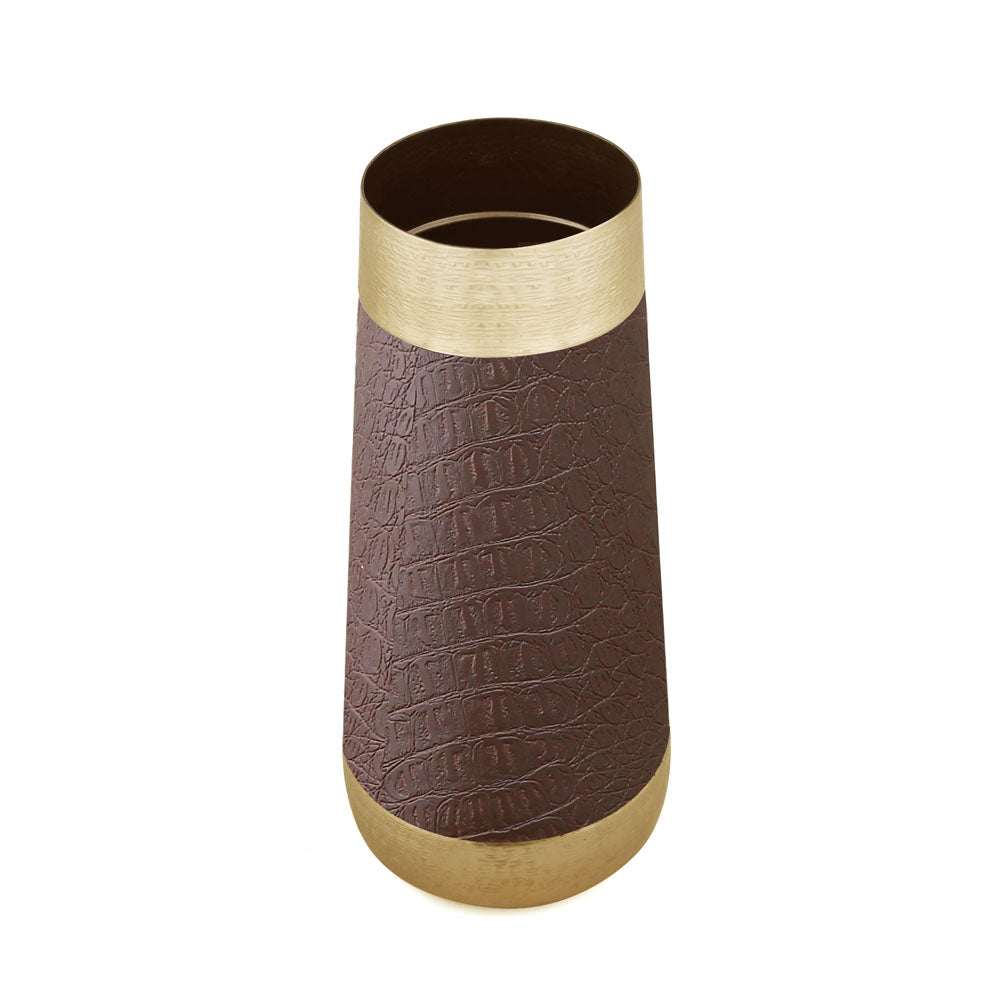 Faux Leather and Metal Vase  - Medium (Brown & Gold)