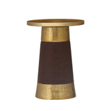 Decorative Faux Leather & Metal Candle Holder (Small, Brown & Gold)