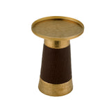 Decorative Faux Leather & Metal Candle Holder (Small, Brown & Gold)