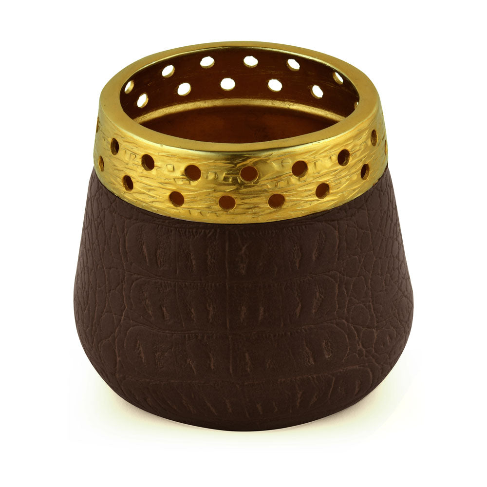 Decorative Votive Candle Holder (Brown & Gold)