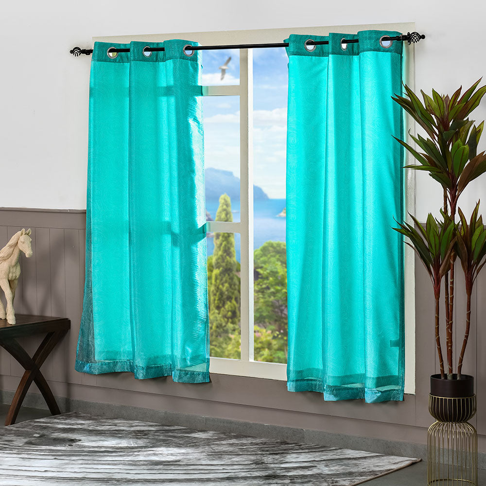 Abstract 5 Ft Polyester Double Layer Window Curtains Set of 2 (Seagreen)