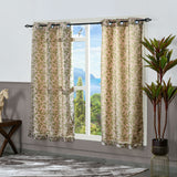 Leaf Design 5 Ft Polyester Double Layer Window Curtains Set of 2 (Green)