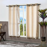 Leaf Design 5 Ft Polyester Double Layer Window Curtains Set of 2 (Green)