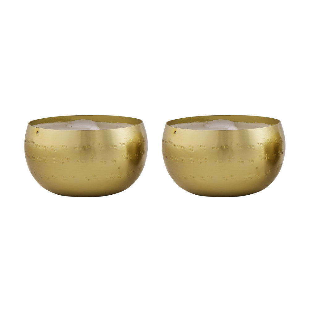 Round Shaped Decorative Metal Votive With Wax Set of 2 (Gold)