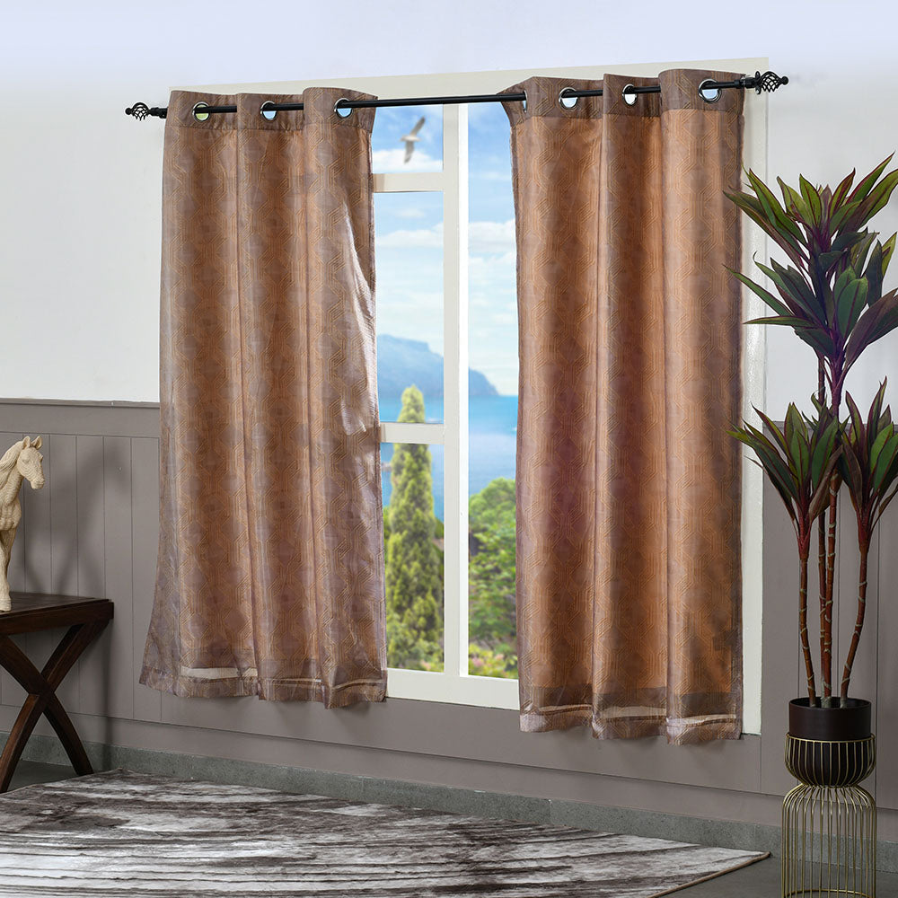 Abstract 5 Ft Polyester Double Layer Window Curtains Set of 2 (Gold)