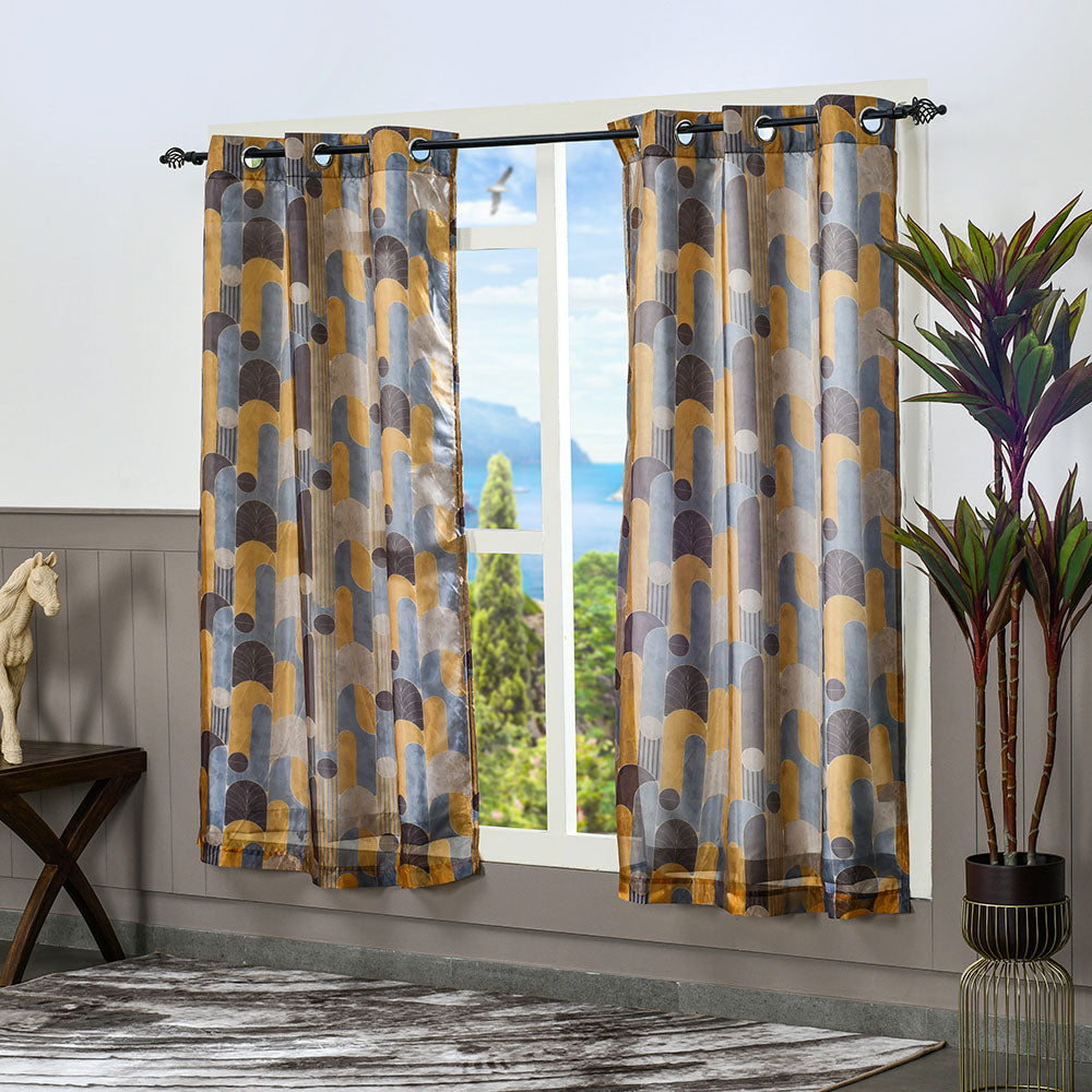 Abstract 5 Ft Polyester Double Layer Window Curtains Set of 2 (Multicolor)