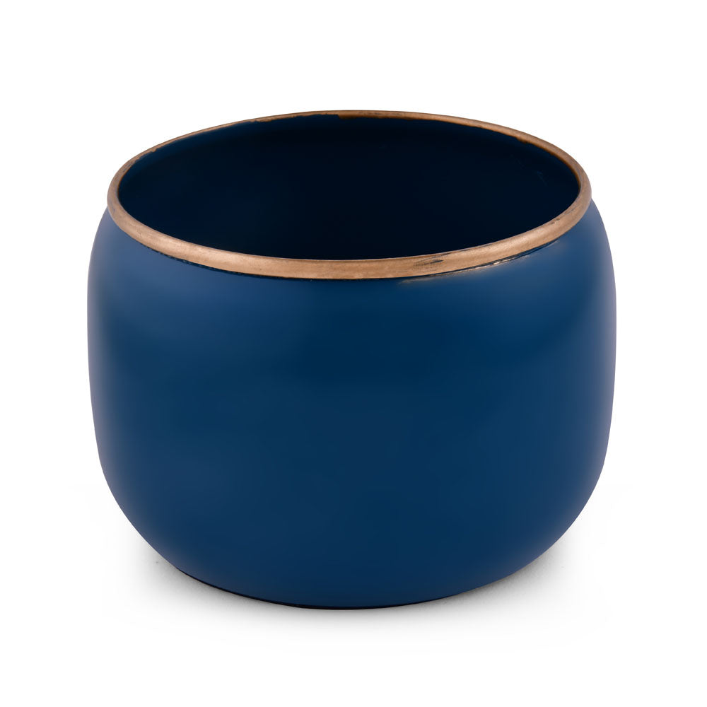 Round Shaped Decorative Metal Votive (Blue & Gold)