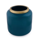 Solid Round Iron Vase - Small (Teal & Gold)