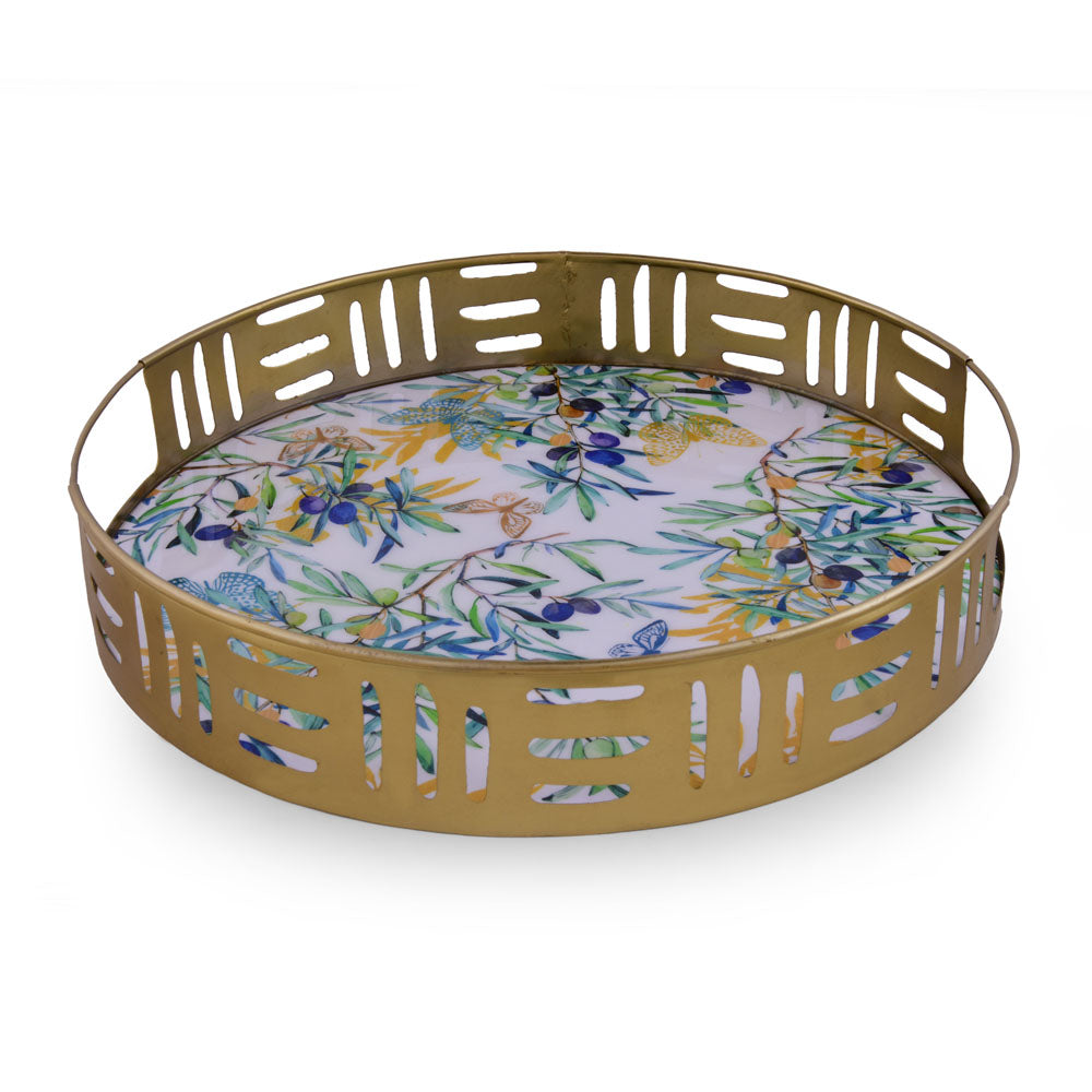 Floral Round Iron Platter (Multicolor)