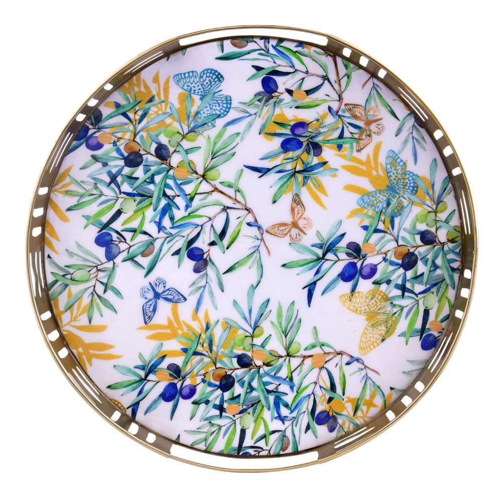 Floral Round Iron Platter (Multicolor)