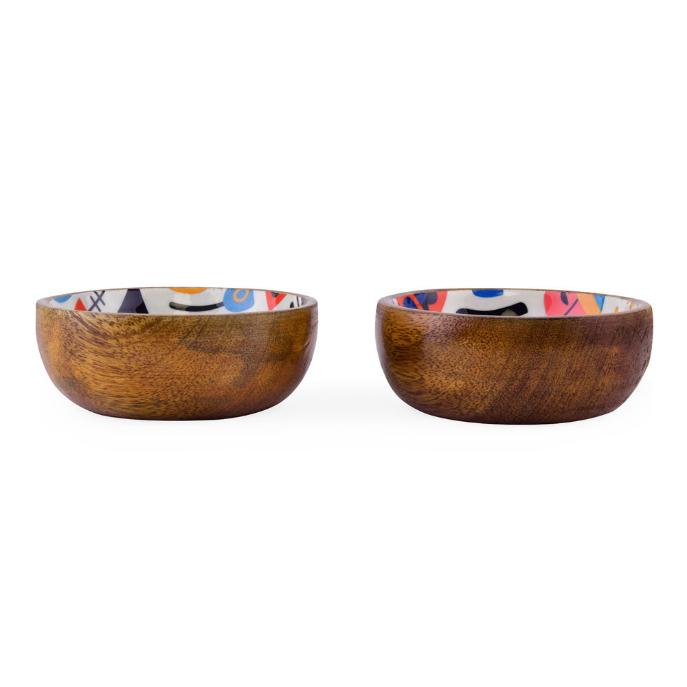 Round Wooden Serving Bowl Set of 2 (Brown)