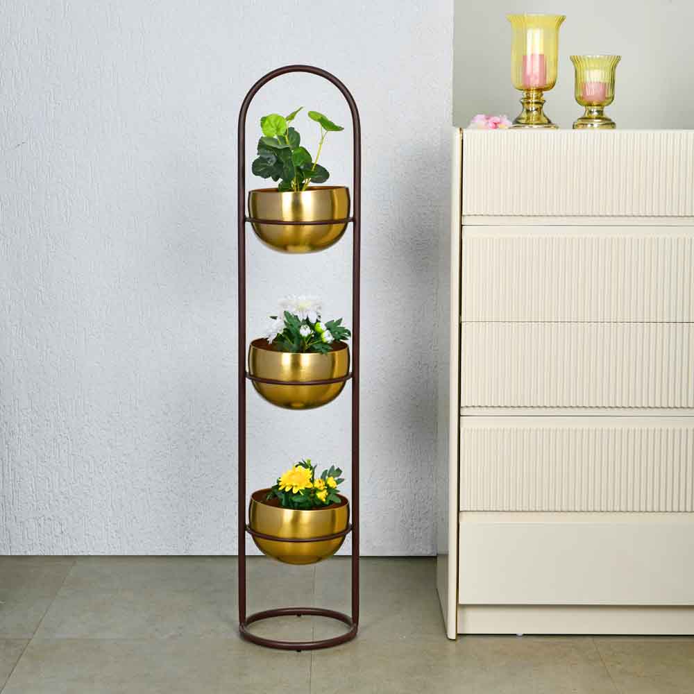 Three Layer Metal Planter (Brown & Gold)