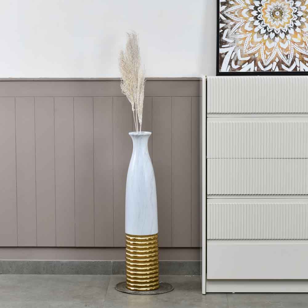 Decorative Ceramic Floor Vase (White & Gold)