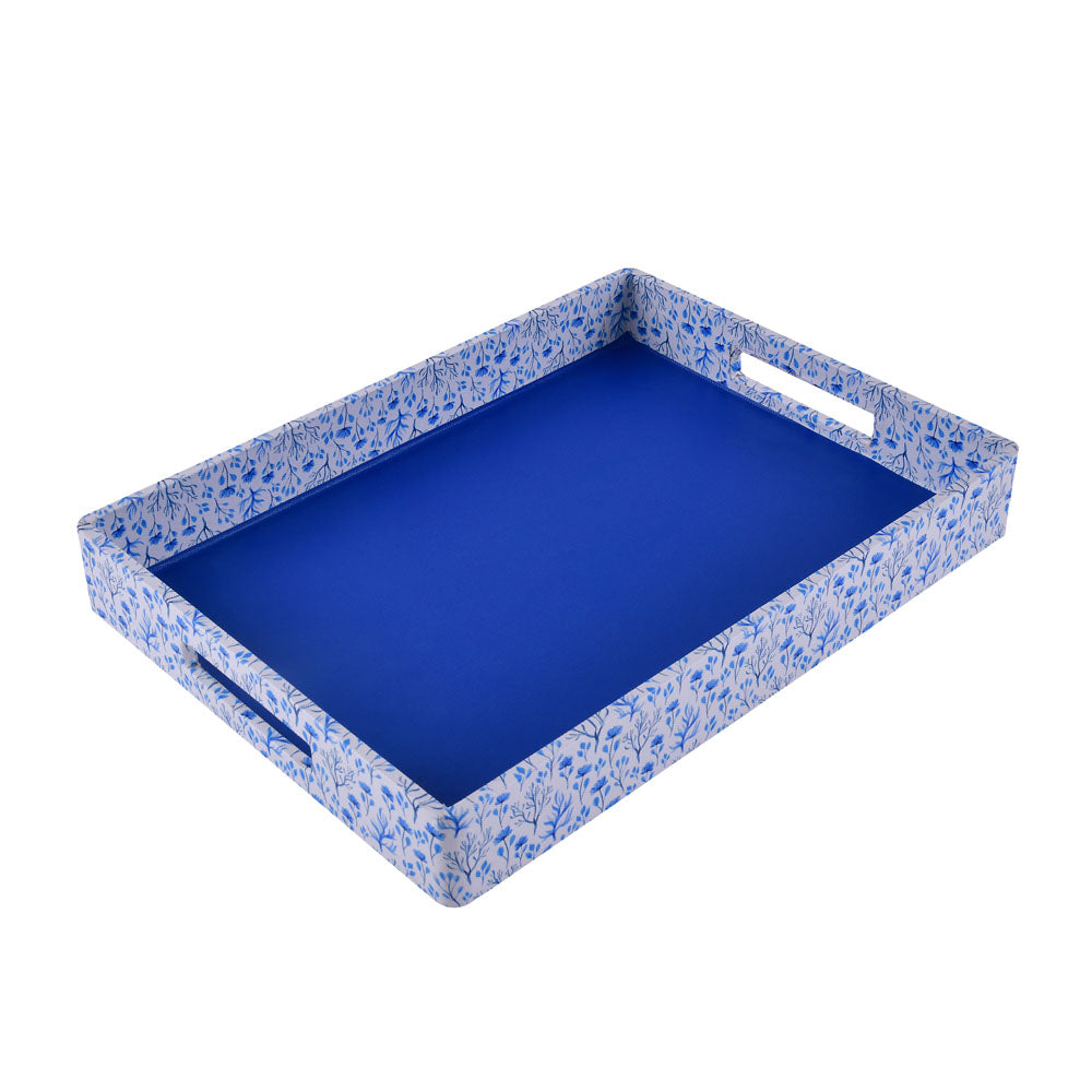 Floral Canvas & MDF Serving Tray (Blue)