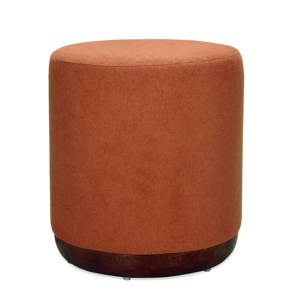 Tulip Fabric Ottoman with Wooden Base (Rust)