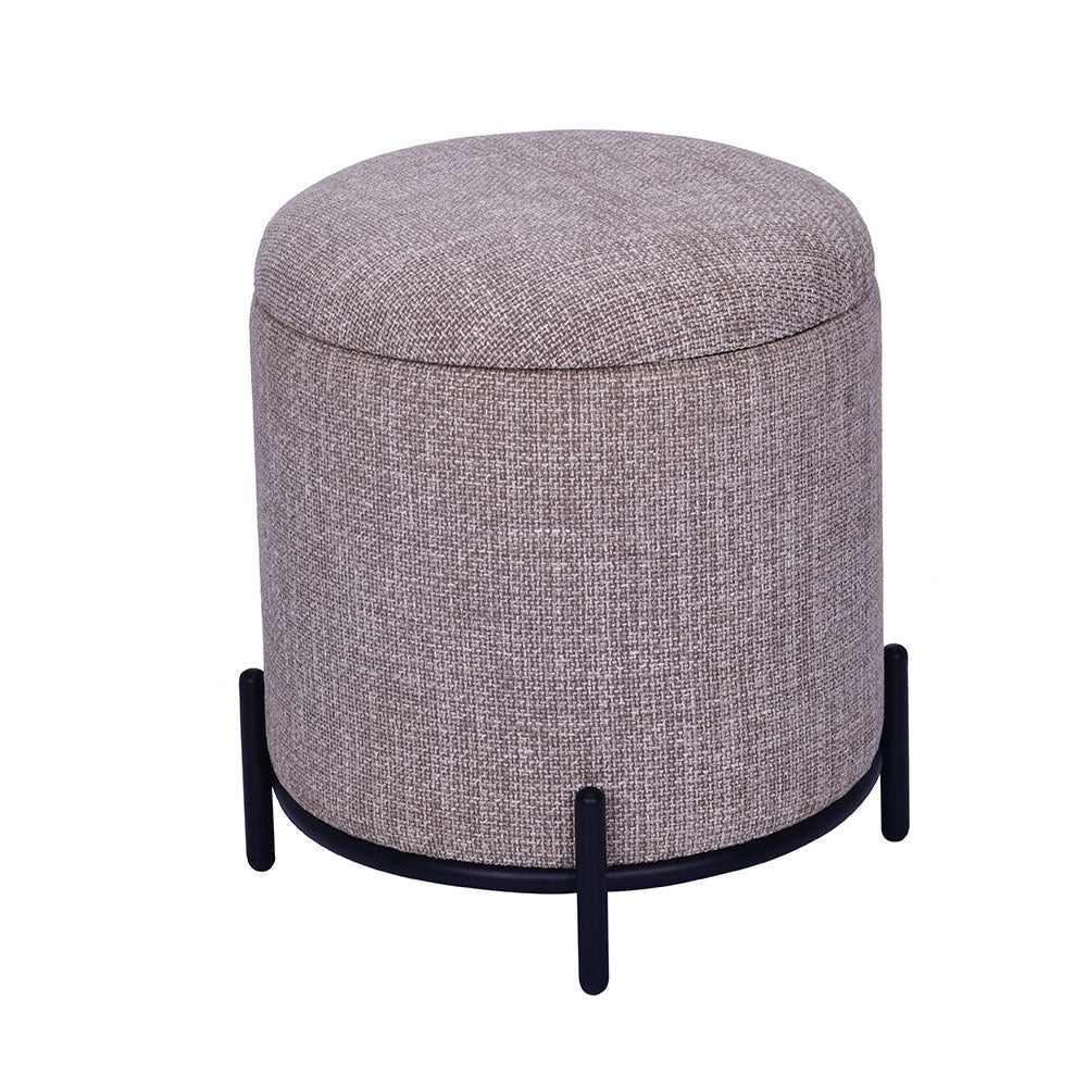 Volga Fabric Ottoman with Storage and Metal Base (Brown)